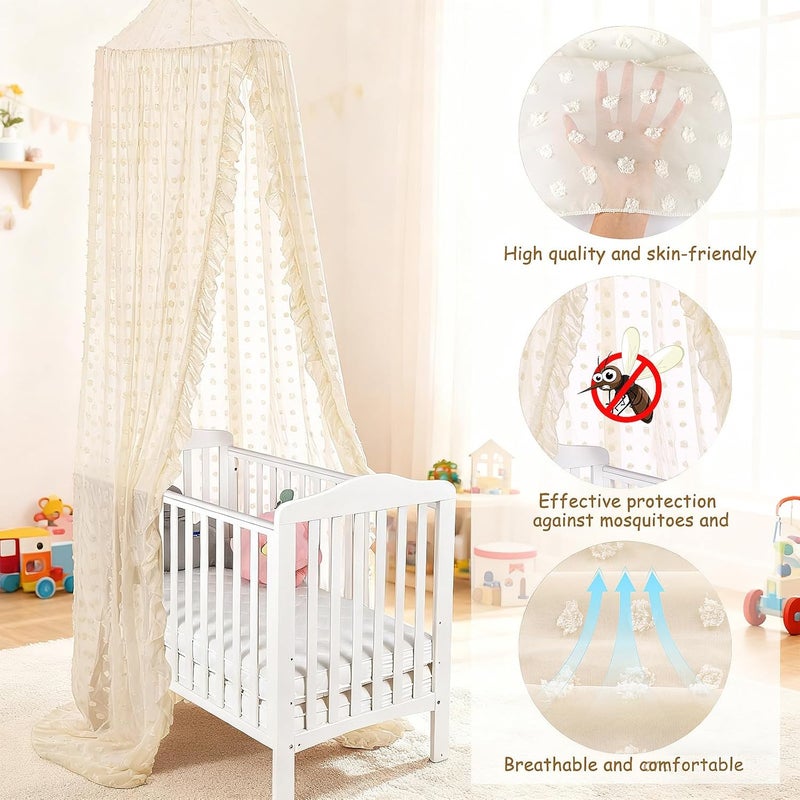 jiangcha Bed Canopy for Girls - Princess Bed Canopy - Crib Canopy for Boys and Girls Bedroom Decor, Suitable for Use in Cribs Canopy Bed Curtains (Beige) - Image 2